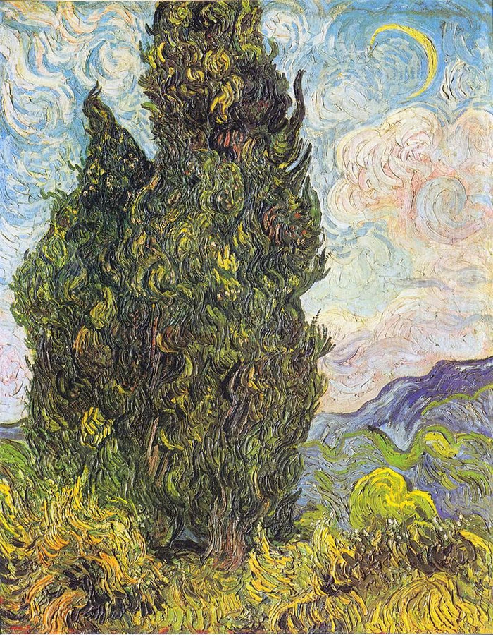 Cypresses, vintage artwork by Vincent van Gogh, 12x8