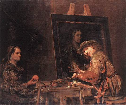 Self-Portrait at an Easel with a Woman, vintage artwork by Aert de Gelder, 12x8" (A4) Poster
