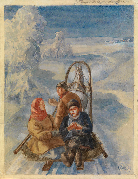 Going to the Meeting, vintage artwork by Kuzma Petrov-Vodkin, 12x8" (A4) Poster