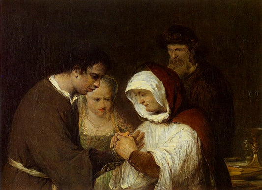 Hannah Blessing Tobias and Sarah, vintage artwork by Aert de Gelder, 12x8" (A4) Poster