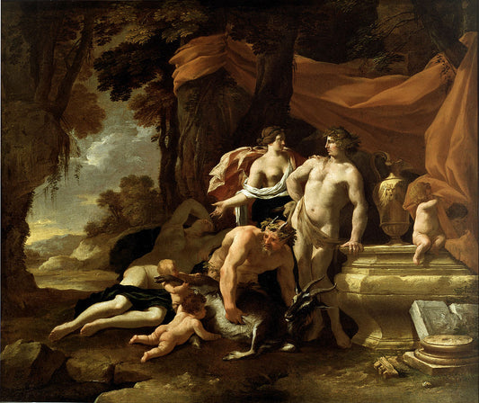 The Union of Venus and Bacchus, vintage artwork by Nicolas Chaperon, 12x8" (A4) Poster