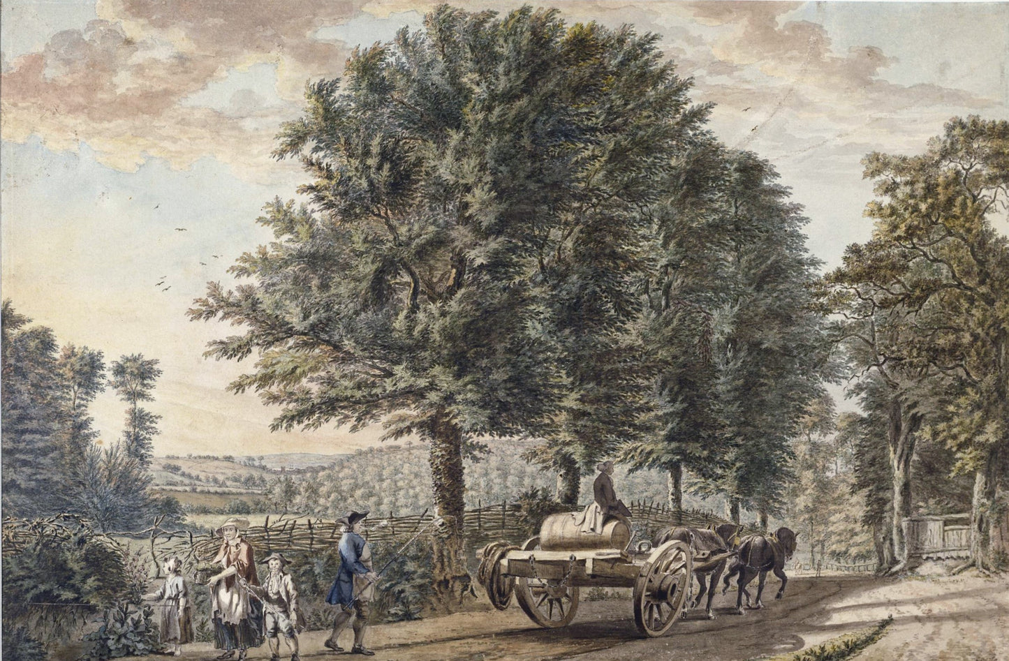 Landscape with Dray and Figures, vintage artwork by Paul Sandby , R.A., 12x8" (A4) Poster