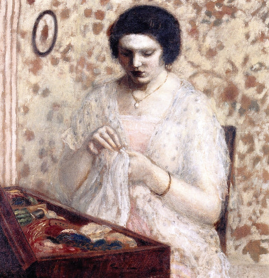 Embroidery, vintage artwork by Frederick Carl Frieseke, 12x8" (A4) Poster