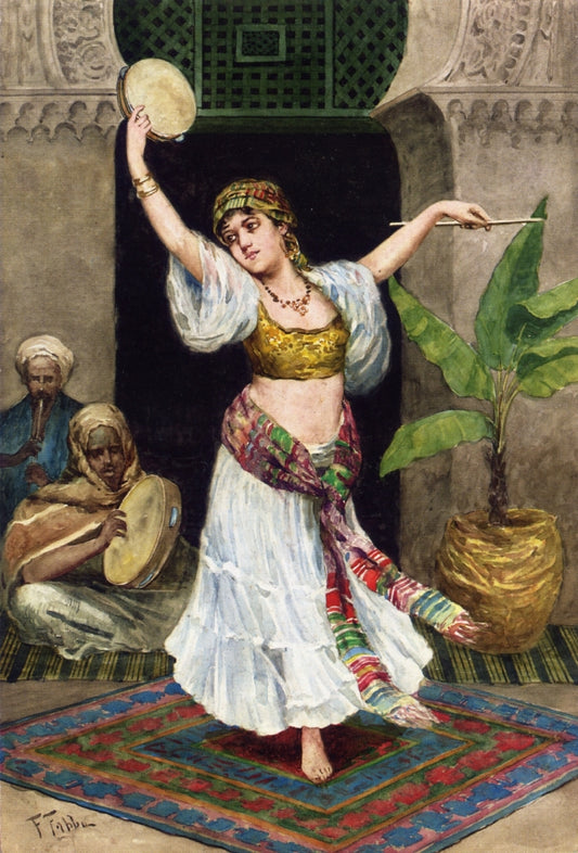 The Tambourine Dancer, vintage artwork by Fabio Fabbi, 12x8" (A4) Poster