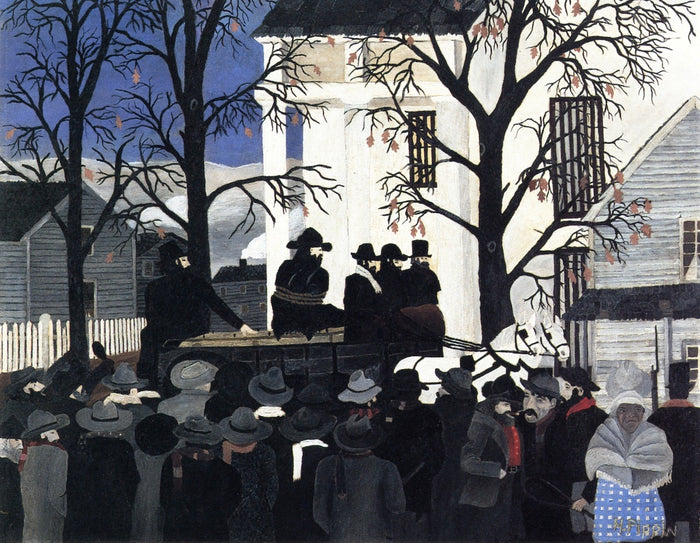 John Brown Going to His Hanging, vintage artwork by Horace Pippin, 12x8