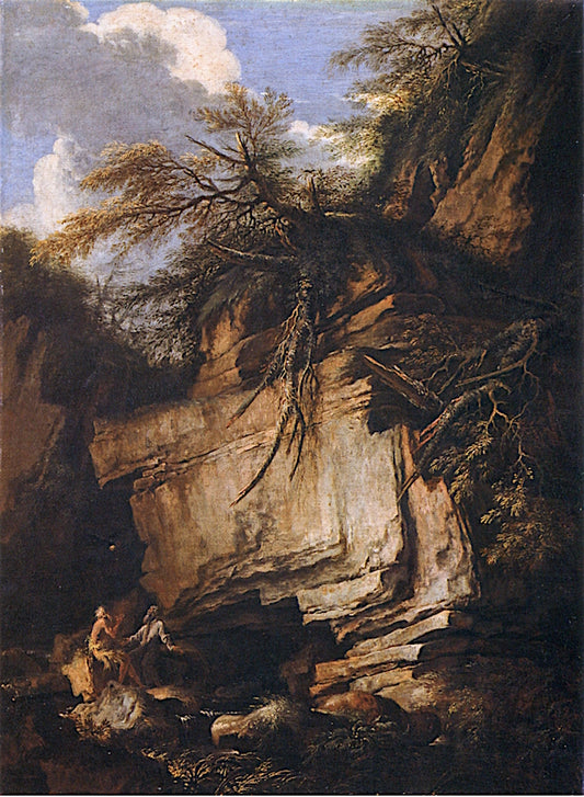 Landscape with St Anthony and St Paul, vintage artwork by Salvator Rosa, 12x8" (A4) Poster