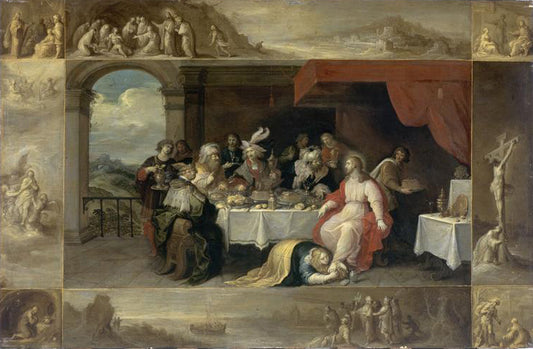 Banquet at the House of Simon, vintage artwork by Frans Francken the Younger, 12x8" (A4) Poster