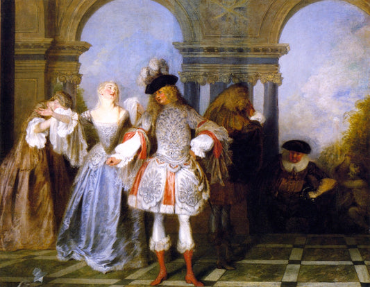 French Players, vintage artwork by Jean-Antoine Watteau, 12x8" (A4) Poster