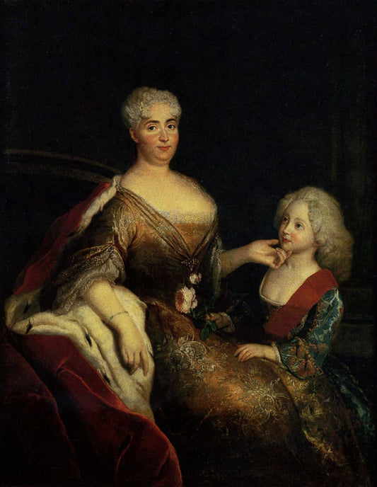 Markgräfin Maria Dorothea von Brandenburg-Schwedt and Her Son Friedrich Wilhelm., vintage artwork by Antoine Pesne, 12x8" (A4) Poster