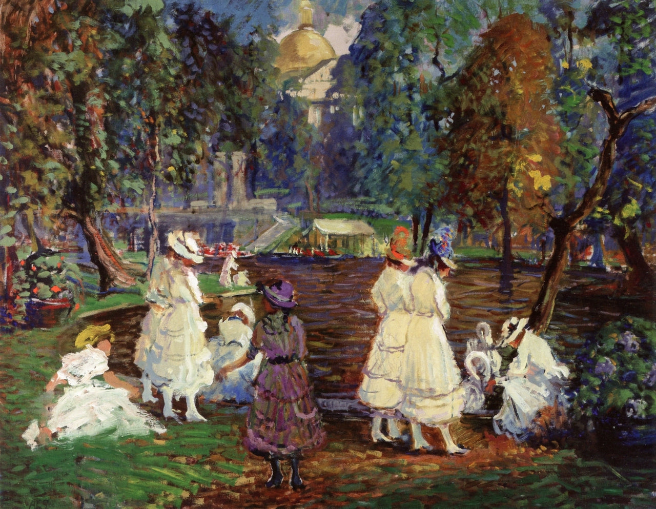 Public Garden in Boston, vintage artwork by Arthur Clifton Goodwin, 12x8" (A4) Poster