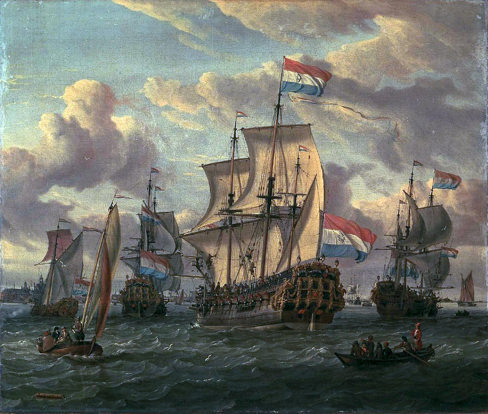 The Frigate "Pieter en Paul" on the IJ, vintage artwork by Abraham Jansz. Storck, 12x8" (A4) Poster