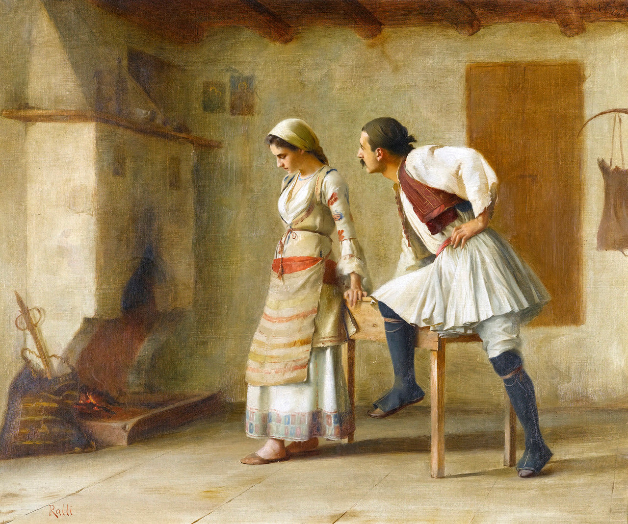 Flirtation, vintage artwork by Theodoros Ralli, 12x8" (A4) Poster