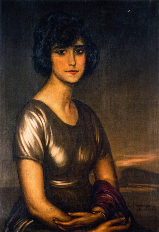 Retrato de Dama Joven, vintage artwork by Julio Romero de Torres, 12x8" (A4) Poster