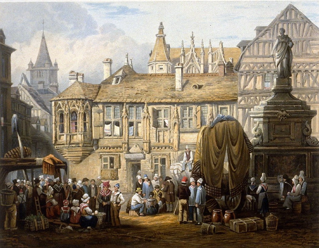 Le Place de la Pucelle, Joan of Arc, vintage artwork by Samuel Prout, A3 (16x12") Poster Print