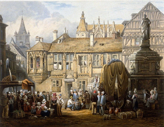 Le Place de la Pucelle, Joan of Arc, vintage artwork by Samuel Prout, A3 (16x12") Poster Print