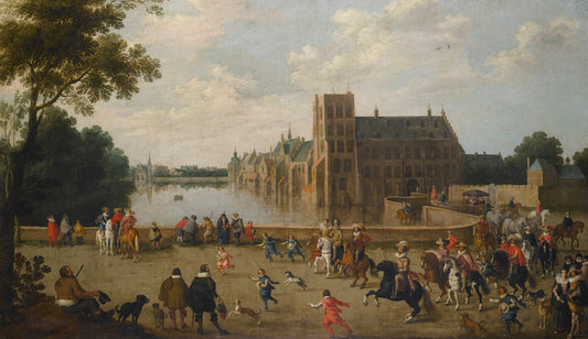 The Princes of Orange leaving the Buitenhof and passing the western side of Hofvijver in The Hague, vintage artwork by Joost Cornelisz. Droochsloot, 12x8" (A4) Poster
