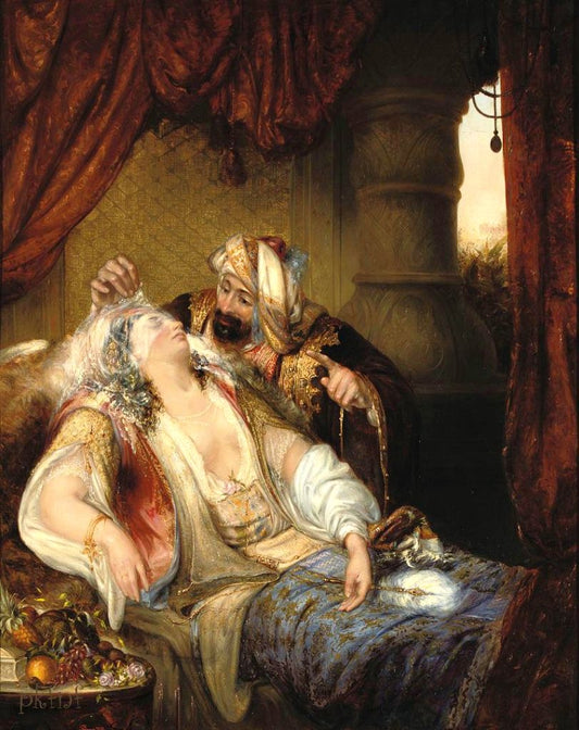 A Visitor In The Harem, vintage artwork by Julius Victor Berger, 12x8" (A4) Poster