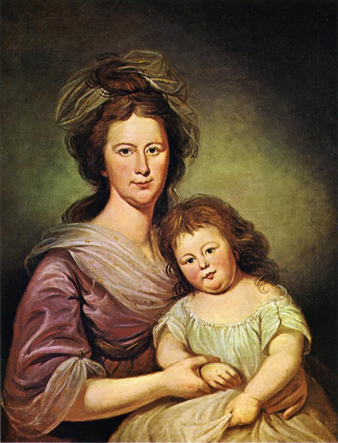 Mrs. Thomas Leiper and Her Daughter, Helen Hamilton Leiper, vintage artwork by Charles Willson Peale, 12x8" (A4) Poster