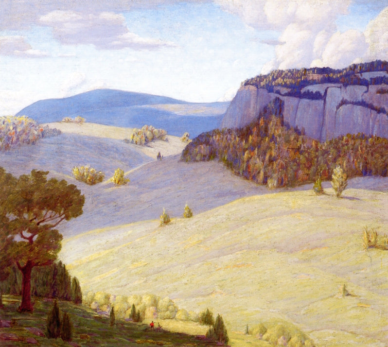 Sportsmen in a Mountain Landscape, vintage artwork by Andrew Thomas Schwartz, 12x8" (A4) Poster