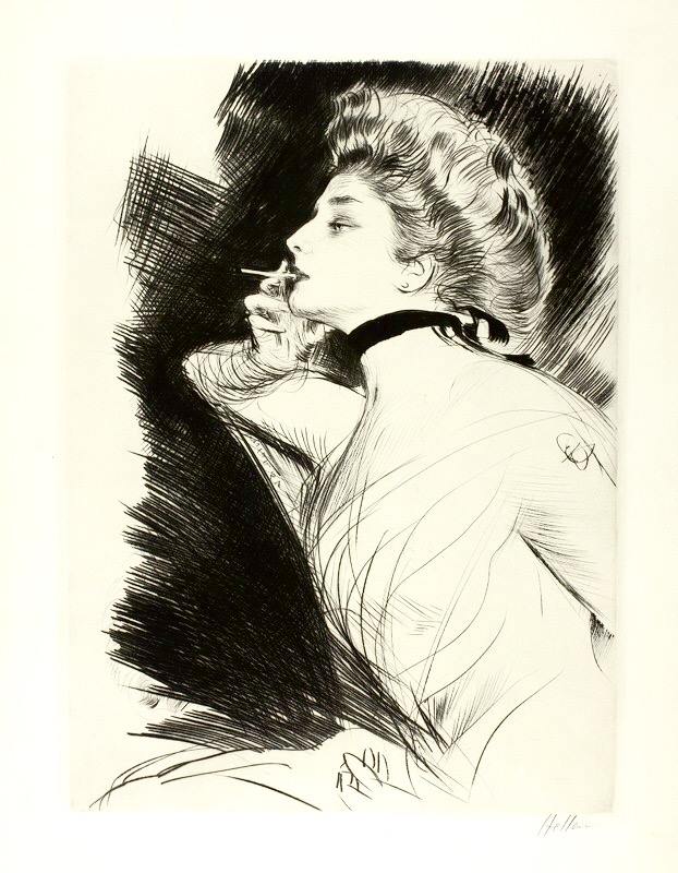 of a Seated Woman, Smoking a Cigarette by Paul Cesar Helleu,A3(16x12