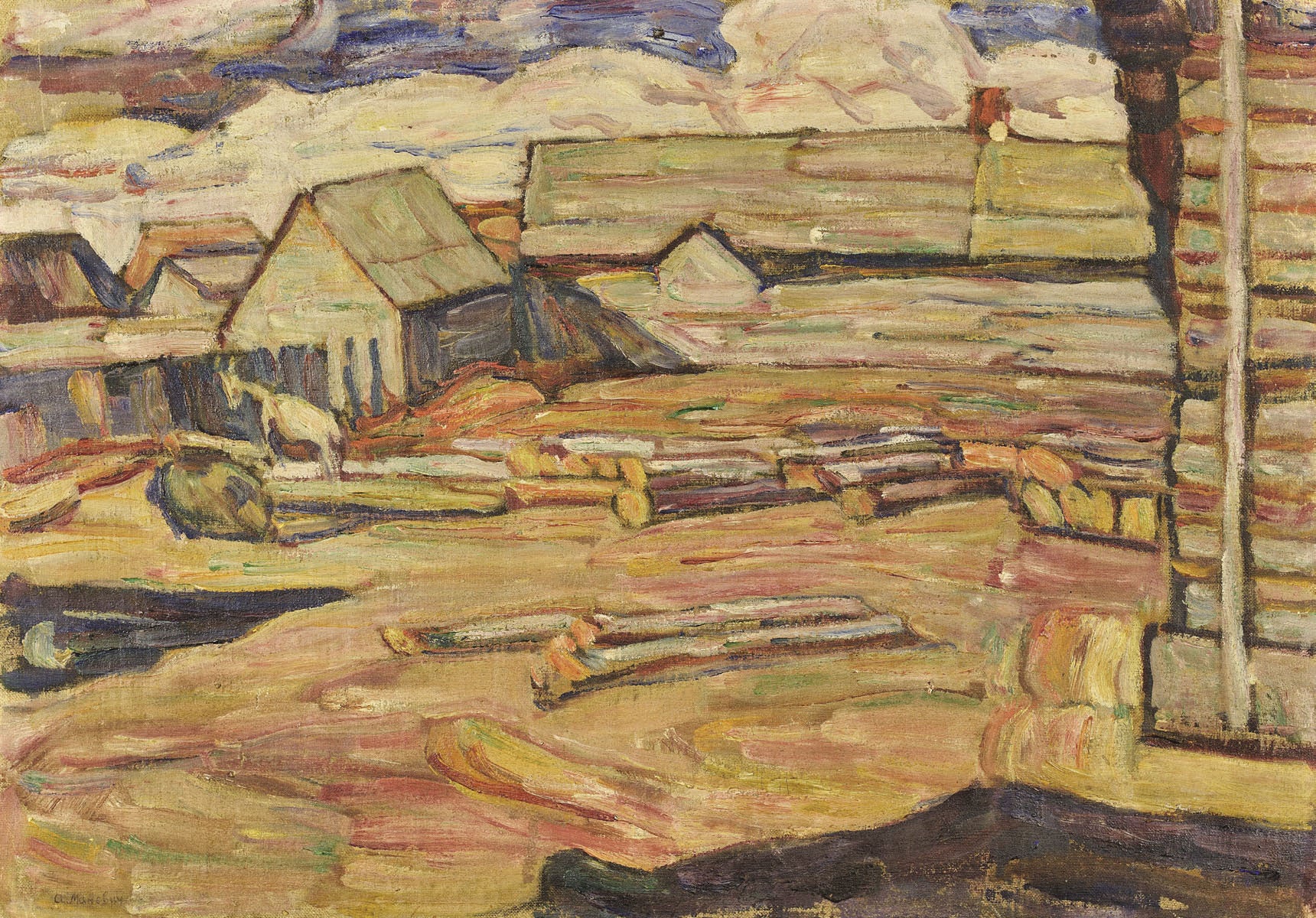 Landscape with a Goat, vintage artwork by Abraham A. Manievich, 12x8" (A4) Poster