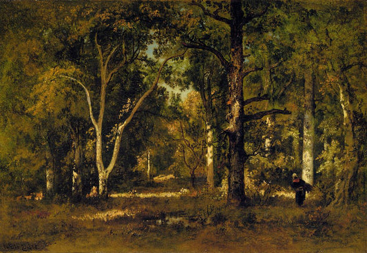 Gathering Wood under the Trees, vintage artwork by Narcisse Dìaz de la Peña, A3 (16x12") Poster Print