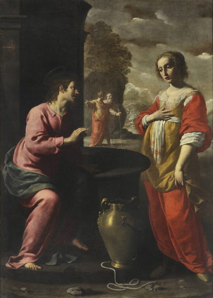 Christ and the Samaritan woman at the well, vintage artwork by Giovanni Martinelli, 12x8" (A4) Poster