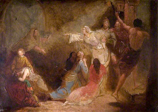 Elgiva Seized by  Order of Archbishop Odo, vintage artwork by Sir John Everett Millais, 12x8" (A4) Poster