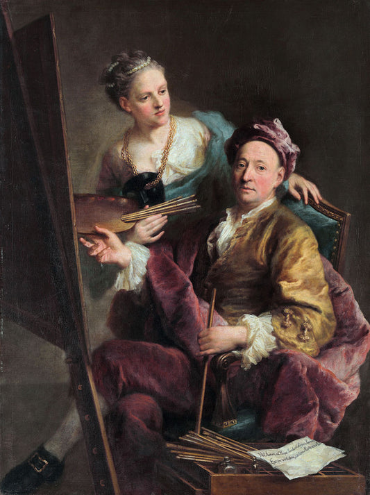 Self-portrait of the Artist with his Daughter Antonia, vintage artwork by Georg Desmarees, 12x8" (A4) Poster