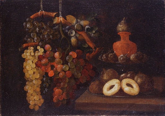 Still Life with Grapes and Cakes, vintage artwork by Juan Bautista de Espinosa, 12x8" (A4) Poster