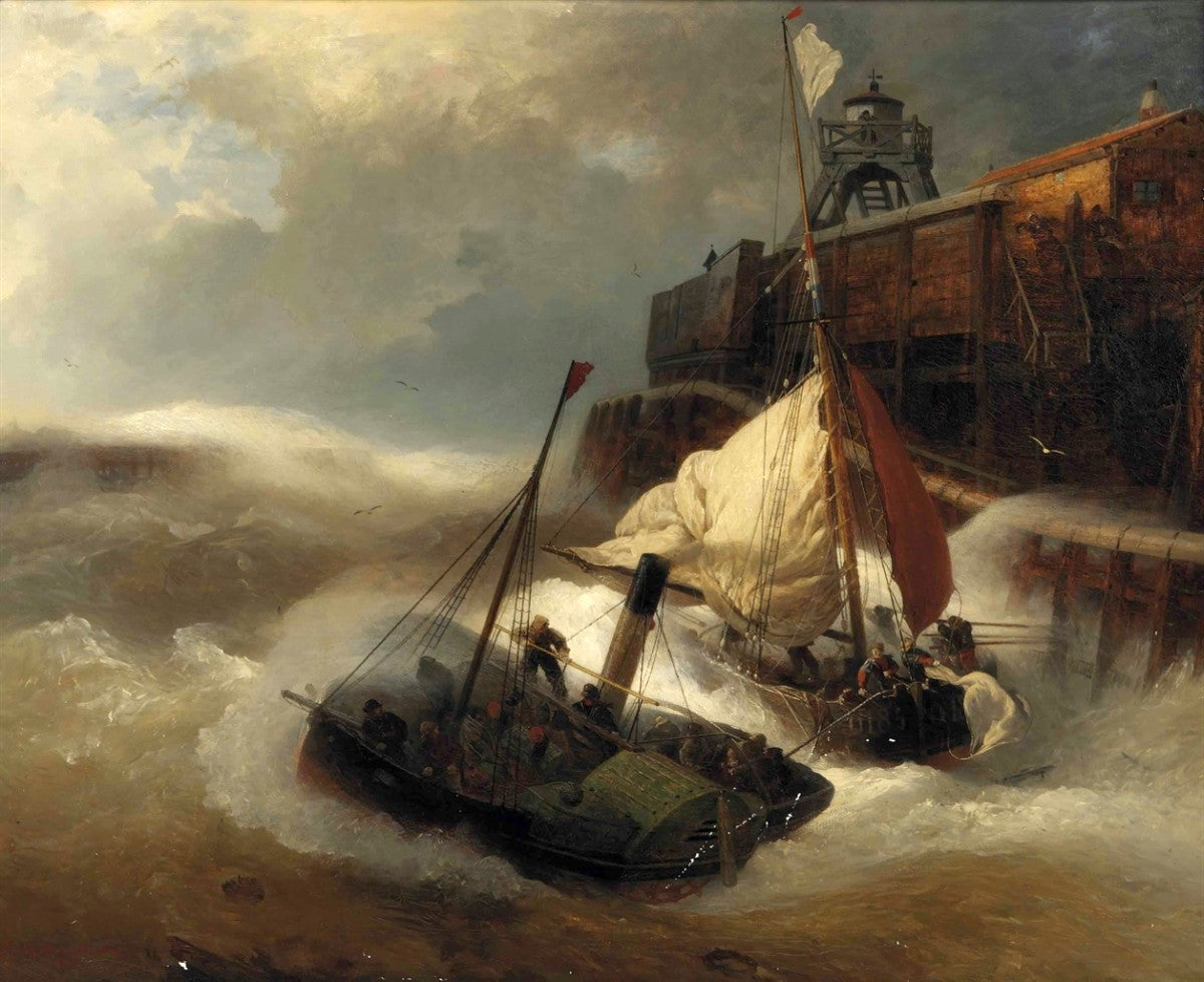 Bundling Forces in Rough Seas, vintage artwork by Andreas Achenbach, A3 (16x12") Poster Print