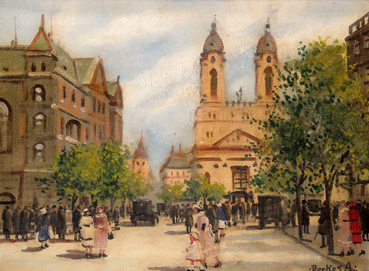 Utcareszlet, vintage artwork by Antal Berkes, 12x8" (A4) Poster