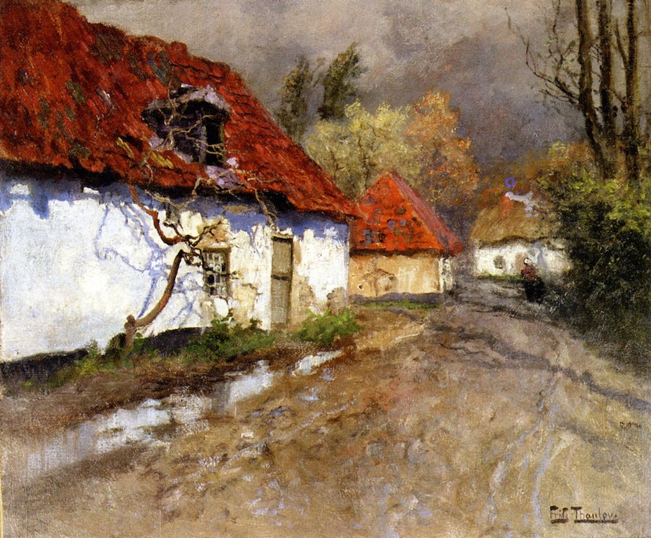 A Figure on a Village Path in Normandy, vintage artwork by Fritz Thaulow, 12x8" (A4) Poster
