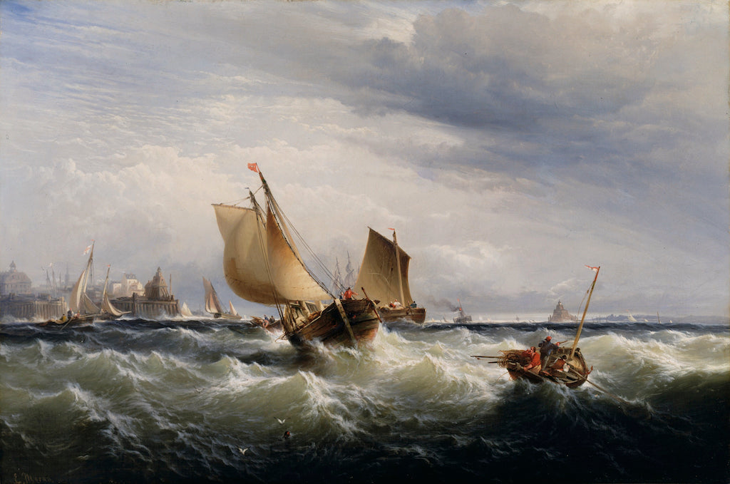 Fishing Boats Beating up to Windward, vintage artwork by Edward Moran, 12x8" (A4) Poster