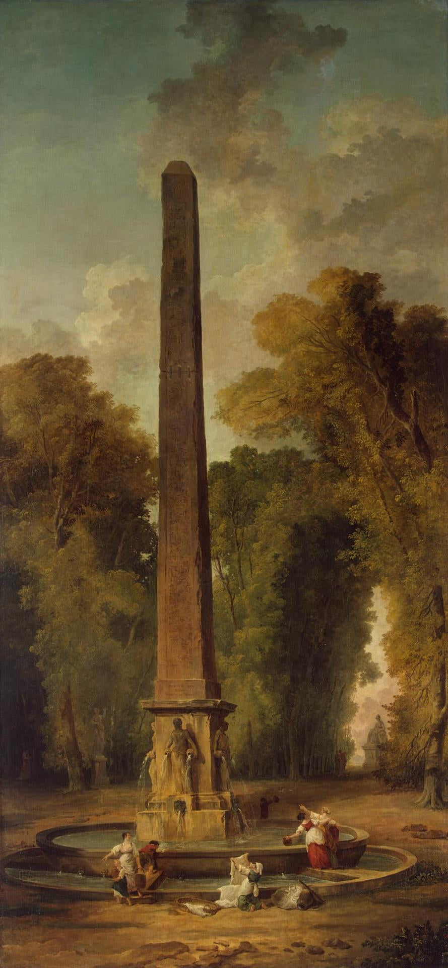 Landscape with an Obelisk, vintage artwork by Hubert Robert, 12x8" (A4) Poster