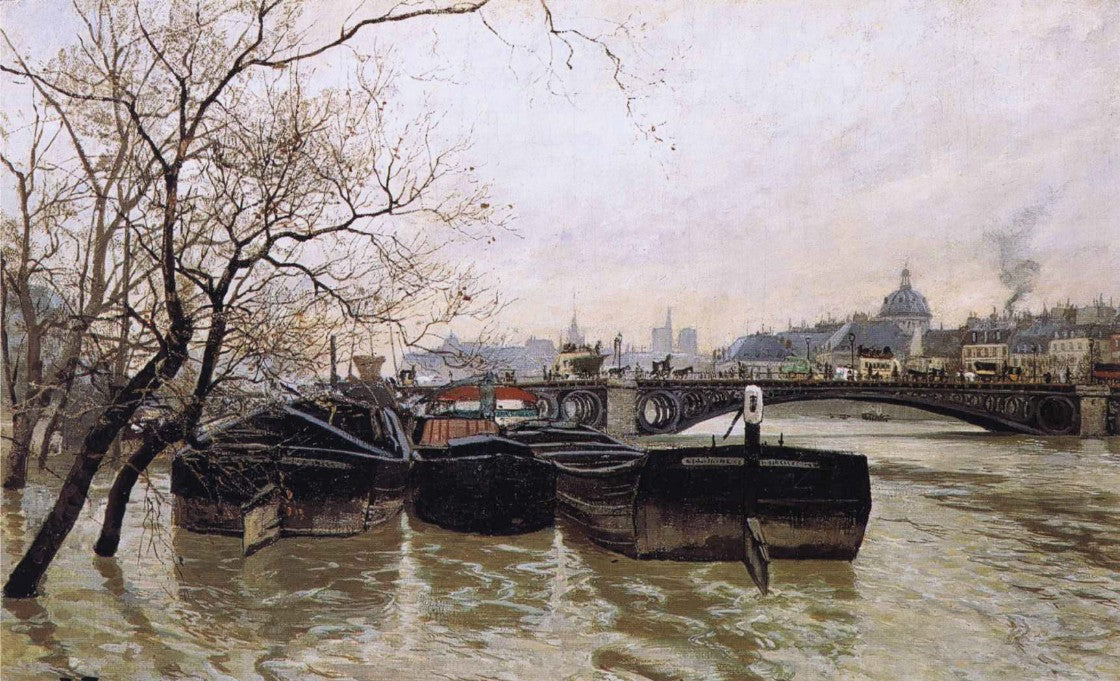 Flooding by  the Seine, vintage artwork by Fritz Thaulow, 12x8" (A4) Poster