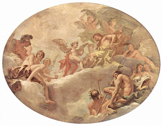 Cupid and Jupiter, vintage artwork by Sebastiano Ricci, 12x8" (A4) Poster