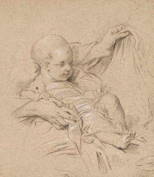Christ Child in the Arms of his Mother, vintage artwork by Carle van Loo, 12x8" (A4) Poster