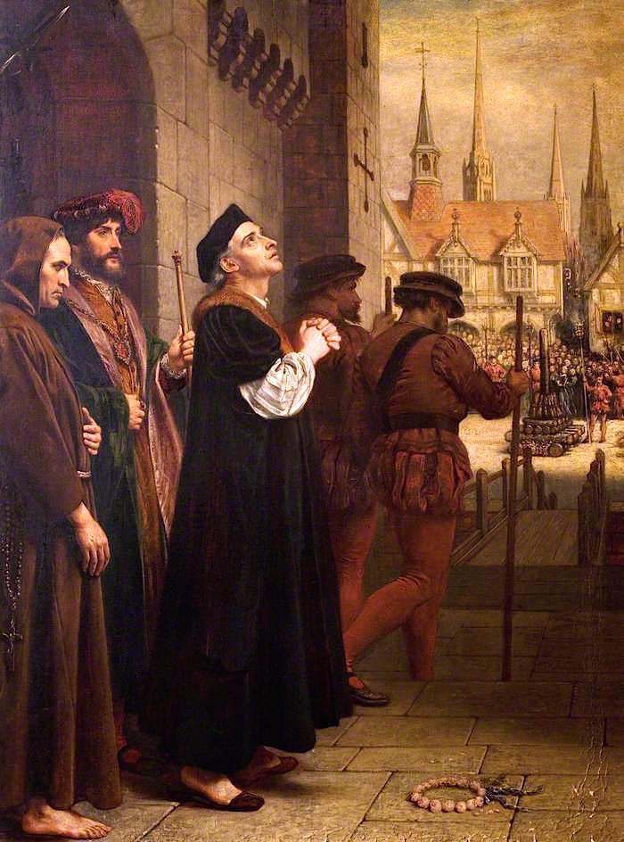 The Martyrdom of Laurence Saunders at Coventry (right panel of triptych), vintage artwork by Charles West Cope, A3 (16x12") Poster Print