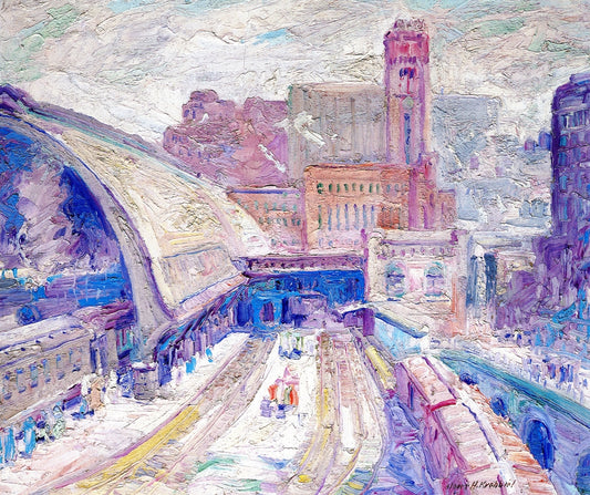 Roof over Train Depot, vintage artwork by Albert Henry Krehbiel, 12x8" (A4) Poster