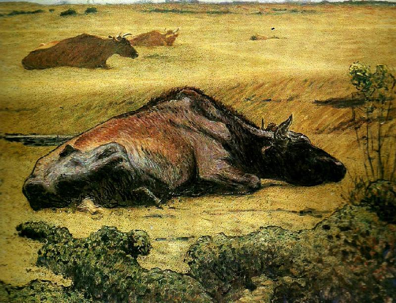 Cows in the Sun, vintage artwork by Nils Kreuger, 12x8" (A4) Poster