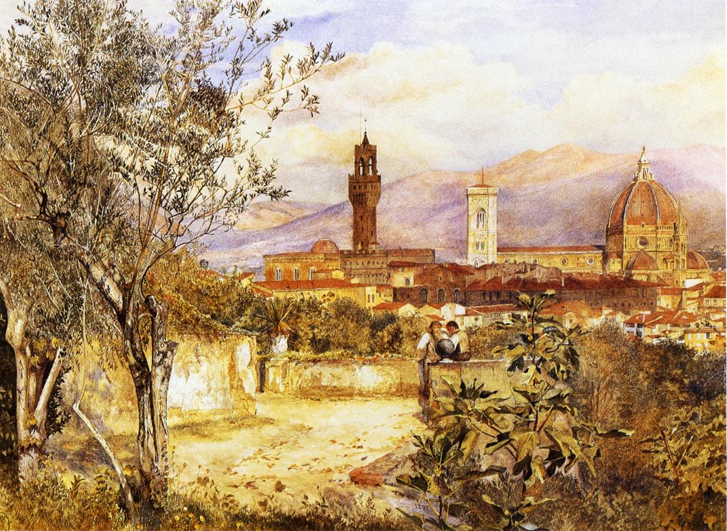 View of the Duomo fro the Mozzi Garden, Florence, vintage artwork by Henry Roderick Newman, 12x8" (A4) Poster