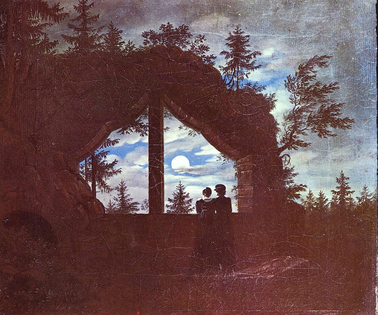 Two Figures in a Ruined Arch in Moonlight, vintage artwork by Carl Gustav Carus, A3 (16x12") Poster Print