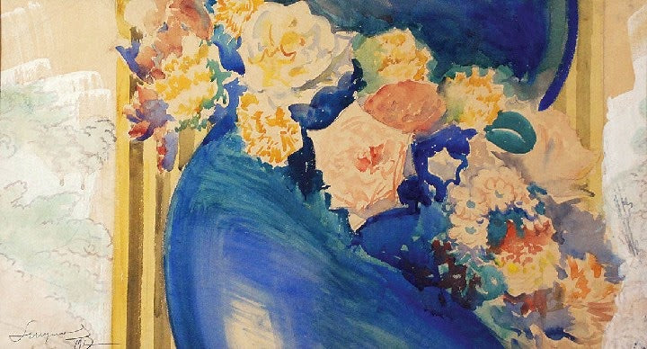 Flowers Around the Column, vintage artwork by Leon Jan Wyczolkowski, 12x8" (A4) Poster