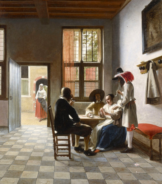 Cardplayers in a Sunlit Room, vintage artwork by Pieter de Hooch, 12x8" (A4) Poster