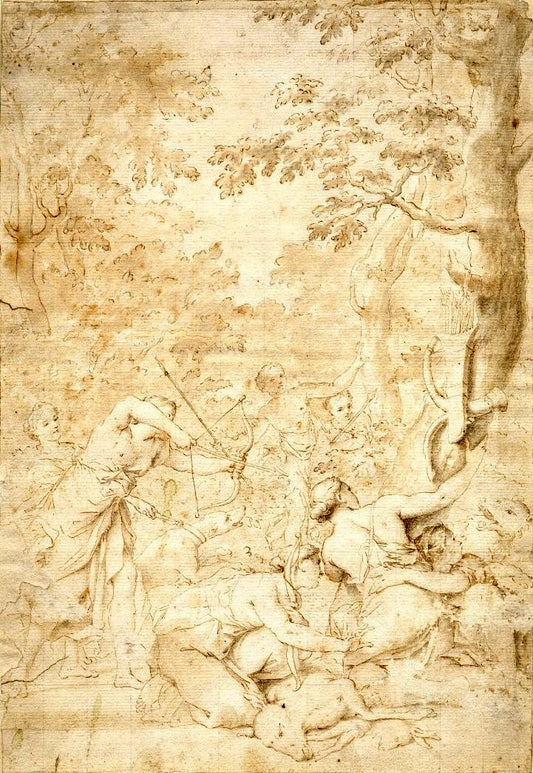 The Hunt of Diana, vintage artwork by Marcantonio Franceschini, 12x8" (A4) Poster