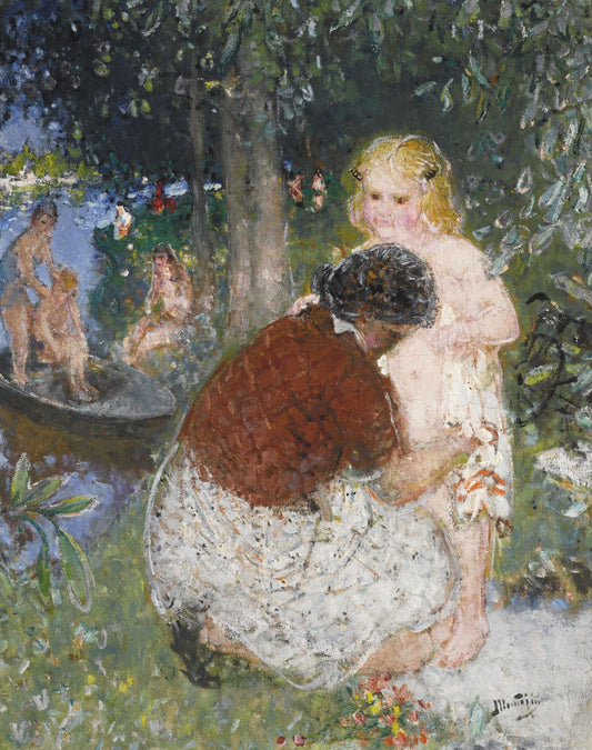 Bathing in Summer, vintage artwork by Pierre-Eugène Montezin, 12x8" (A4) Poster
