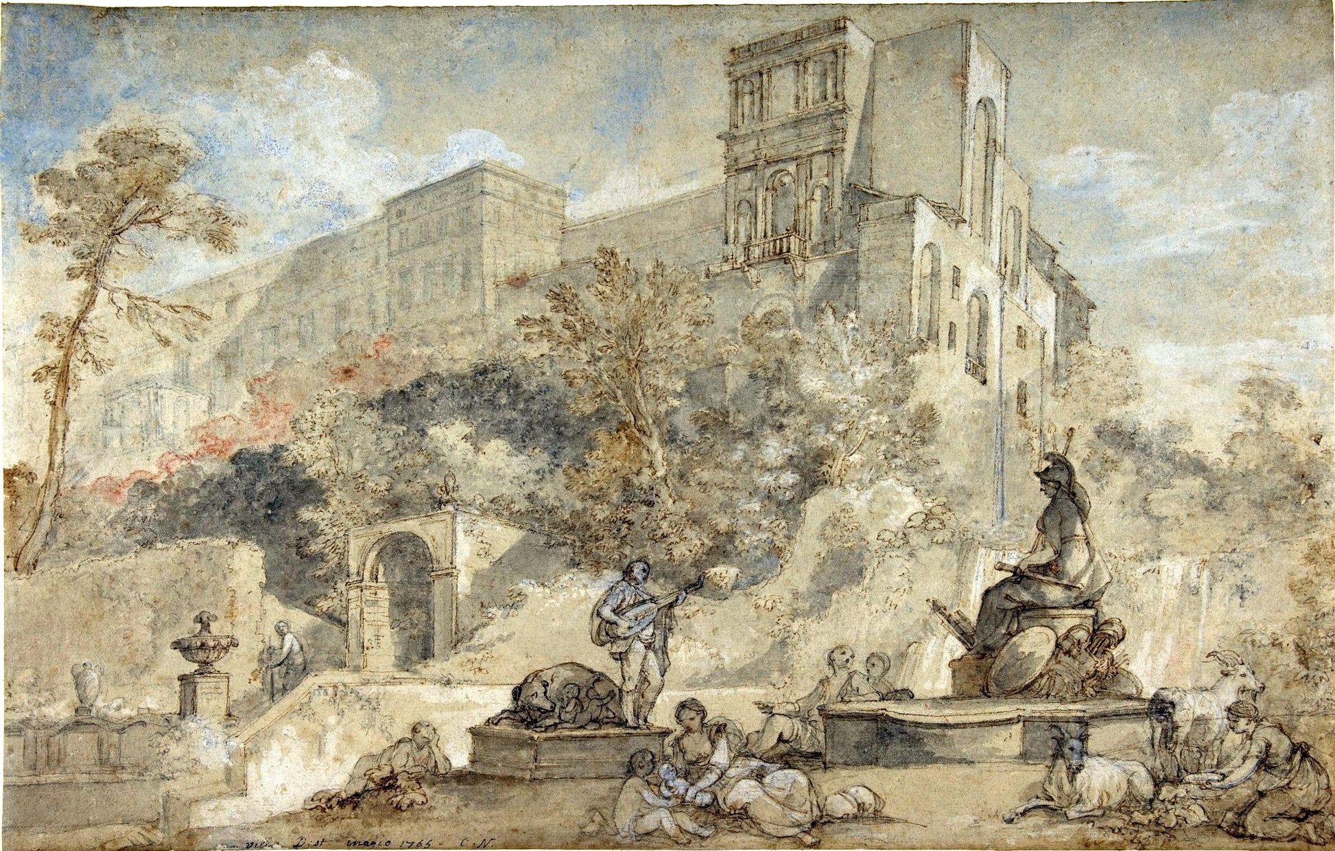 The Fountain of Rome at the Villa d'Este, Tivoli, vintage artwork by Charles-Joseph Natoire, 12x8" (A4) Poster