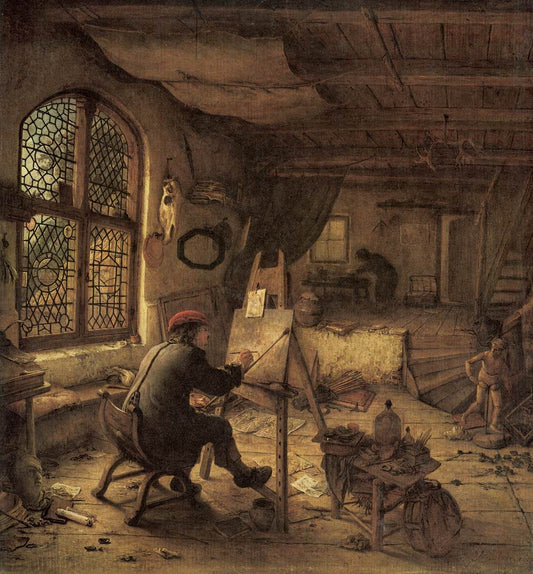 The Painter in His Studio, vintage artwork by Adriaen van Ostade, 12x8" (A4) Poster