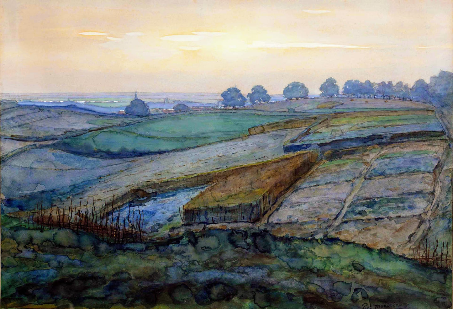 Landscape near Arnhem, vintage artwork by Piet Mondriaan, 12x8" (A4) Poster